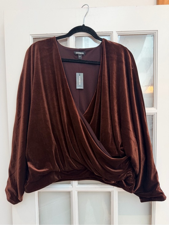 Express Tops - Express Chic Gothic Chocolate Brown Velvet Drape Wrap Top Blouse Size XL NWT